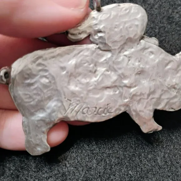 Marcie Preisler Flying Pig Pewter Pendant With Hearts & Flowers Handmade Signed - Picture 5 of 8